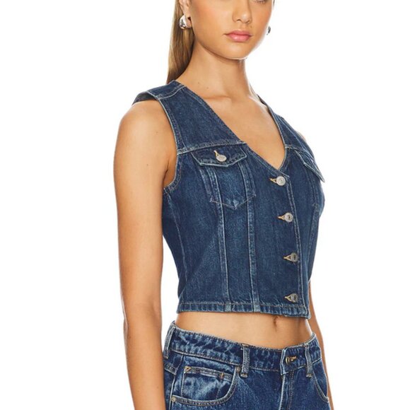 Levis Bella Denim Corset Vest Slim Fit Dark Side Scrape Size XL NWT - Picture 3 of 11